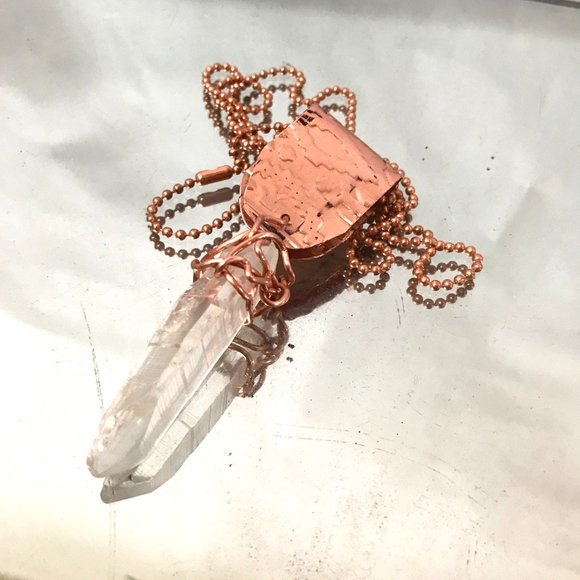 Lemurian Quartz Crystal Copper Choker Pendant Boho - Picture 15 of 16
